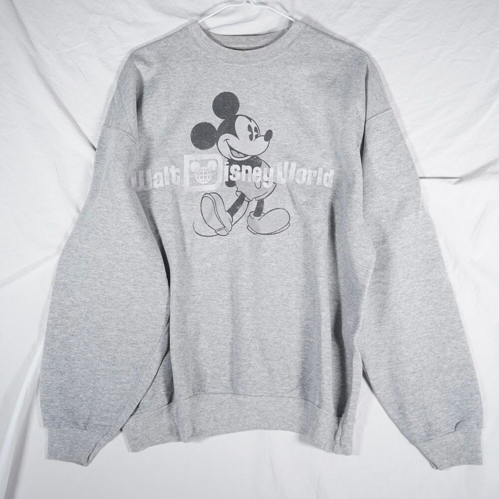 Walt Disney World Disneyland Crewneck Sweatshirt Grey Logo Graphic Hanes Large
